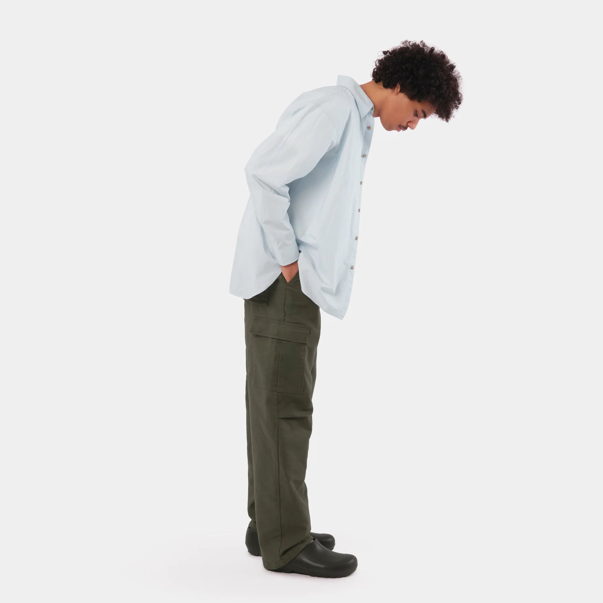 Japanese Typewriter Cotton Gardening Chemise in Oxford Blue