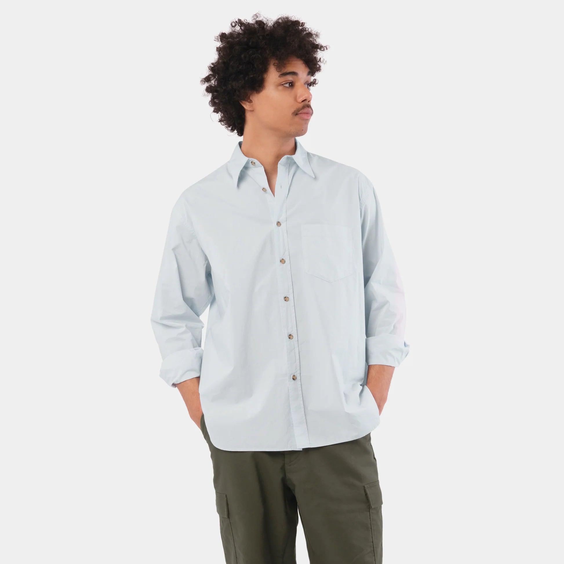 Japanese Typewriter Cotton Gardening Chemise in Oxford Blue