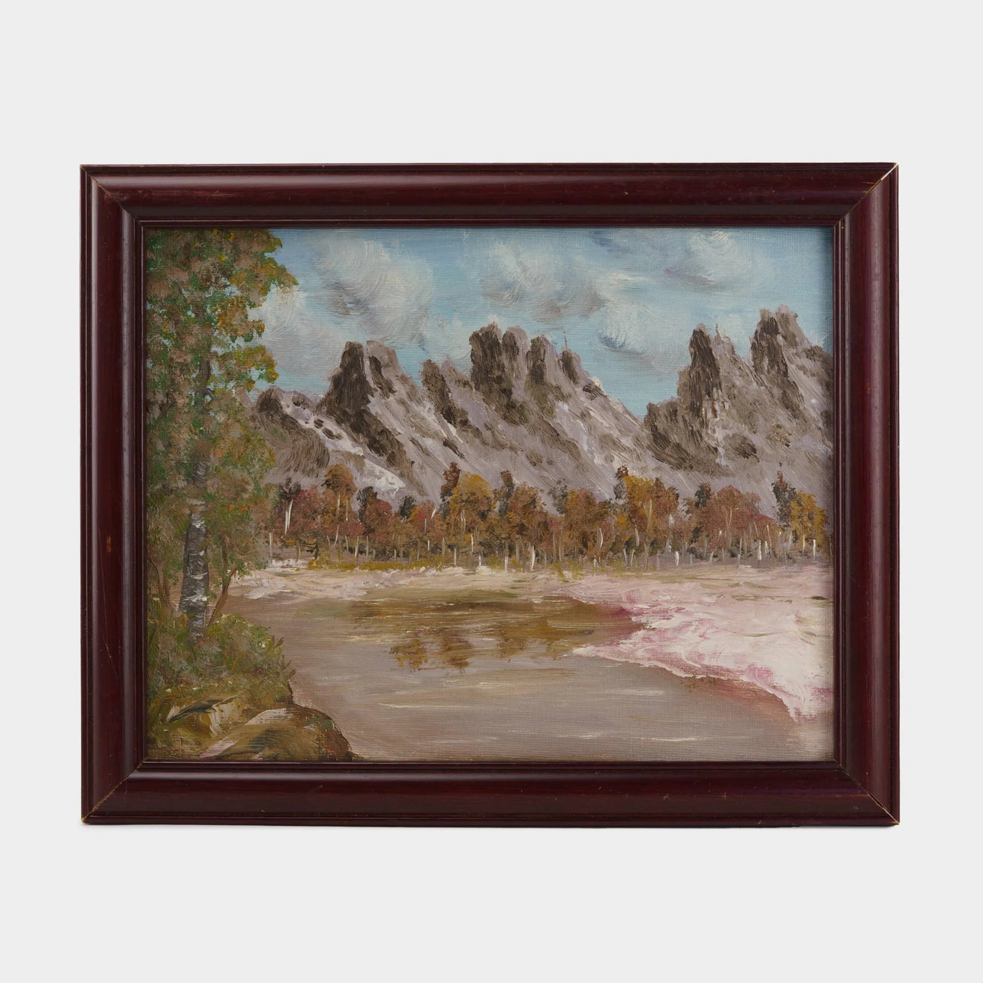 Vintage Mountain Lake Painting, 1960s. Maine