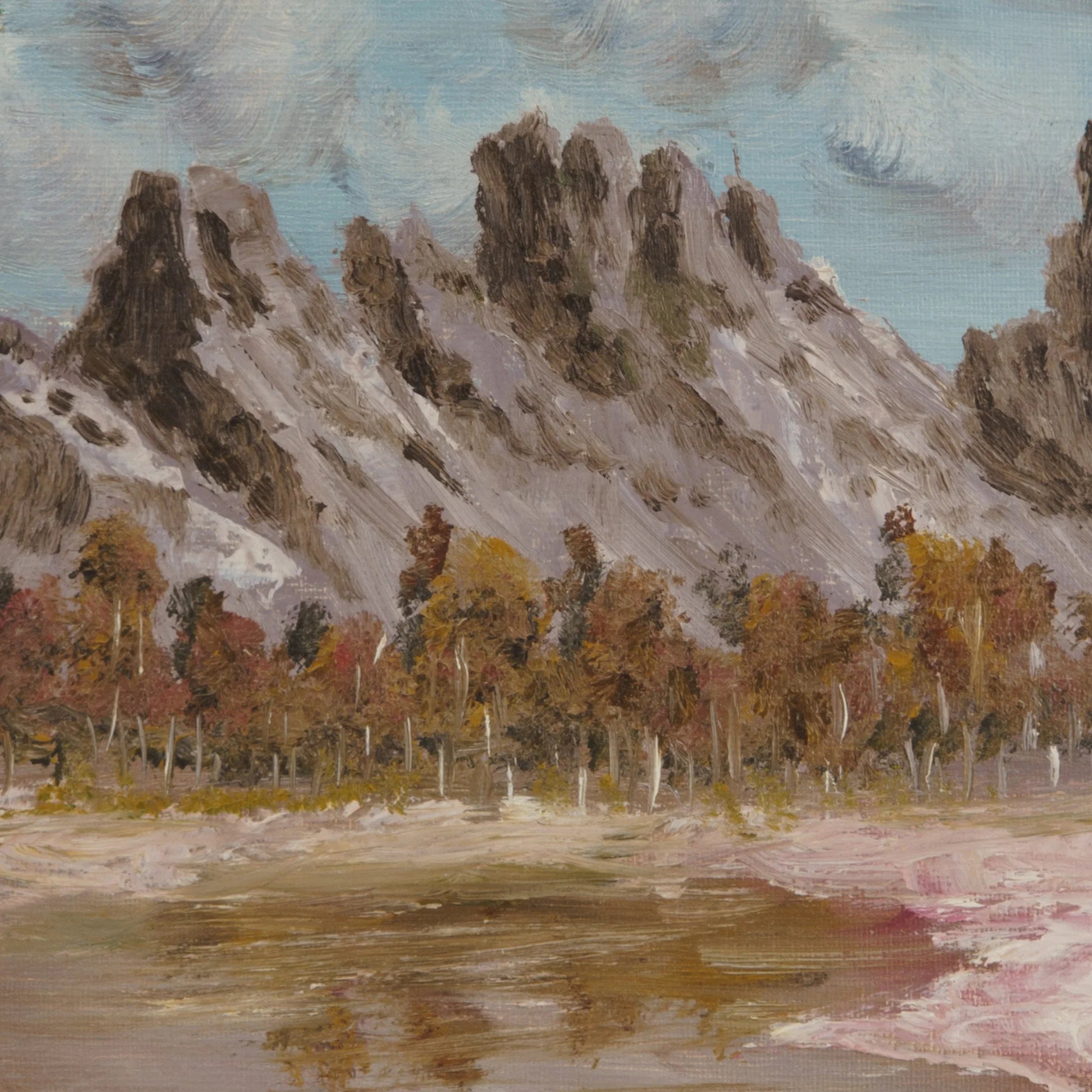 Vintage Mountain Lake Painting, 1960s. Maine